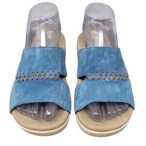 Spenco Twilight Woven Blue Leather Stitching Slide Summer Sandals 6B